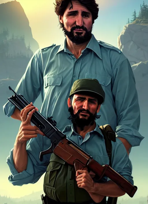 Prompt: highly detailed portrait justin trudeau ( ( fidel castro ) ) holding ak - 4 7! in gta v stephen bliss unreal engine fantasy art by greg rutkowski loish rhads ferdinand knab makoto shinkai lois van baarle ilya kuvshinov rossdraws tom bagshaw global illumination radiant light detailed intricate environment