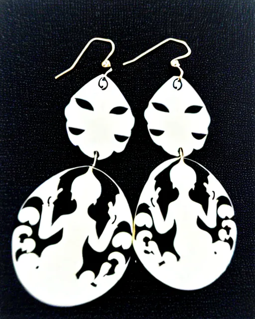 Prompt: aubrey beardsley, the climax, 2 d lasercut earrings,