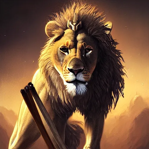 Image similar to an anthropomorphic half lion half human holding a wand,wizard,fantasy art,digital art,art by greg rutkowski,realiatic,photorealistic,hyperdetailed,detailed face,professional lighting,mysterious