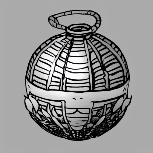 Prompt: game asset of a chinese lantern, left, clean thick black lineart, hollow knight art style