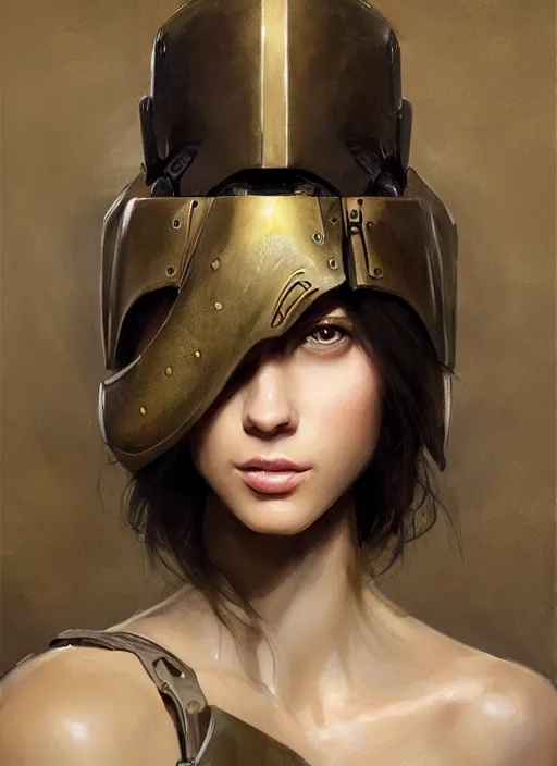 Image similar to a professional painting of a beautiful young female, clothed in military armor, olive skin, long dark hair, beautiful bone structure, symmetrical facial features, intricate, elegant, digital painting, concept art, smooth, sharp focus, illustration, from Metal Gear, by Ruan Jia and Mandy Jurgens and Artgerm and William-Adolphe Bouguerea