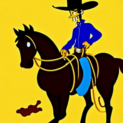 Image similar to lucky luke smoke a cigarette on a horse in a western country