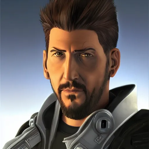 Prompt: adam jensen rebel brave!! human cyber! pilot portrait by ralph mcquarrie. face is visible, no mask, no glasses. trending at artstation