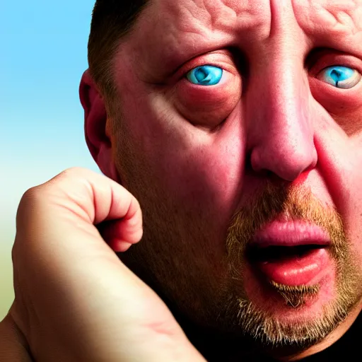 Image similar to photo portrait of shaun ryder screaming and staring into the horizon, realistic, hyperrealistic, 8 k resolution, hd quality, very detailed, highly detailed, intricate details, real life, real world, trending on artstation, digital art, really realistic, very realistic, headshot, head in frame, photograph, portrait, head in frame