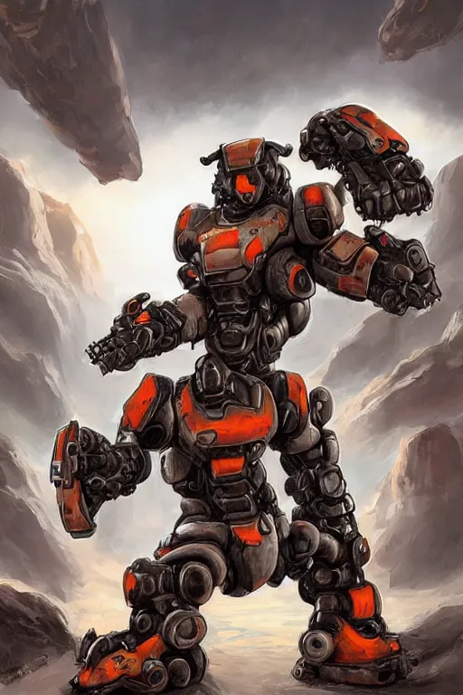 Image similar to a panda mecha in doom, art by oleg bulakh,