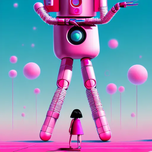 Image similar to a woman named yoshimi battles the pink robots, illustrated, detailed, 4 k