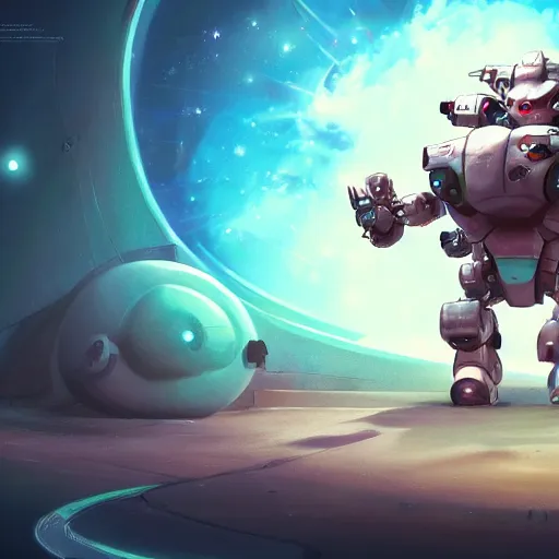 Image similar to 3D Fantasy Cute and adorable mecha piggy floating in space, bright stars, Smooth 3D Illustration, soft render, Servando Lupini, Daniil Kudriavtsev, handpaint texture, Blender, 3DCoat