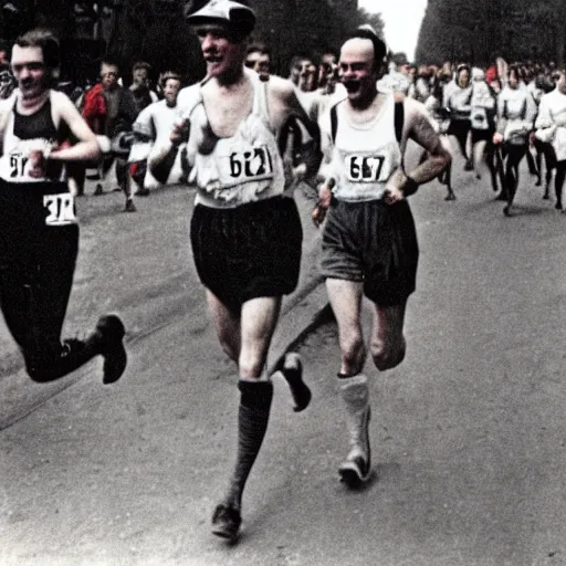 Prompt: adolf hitler running a marathon color photo