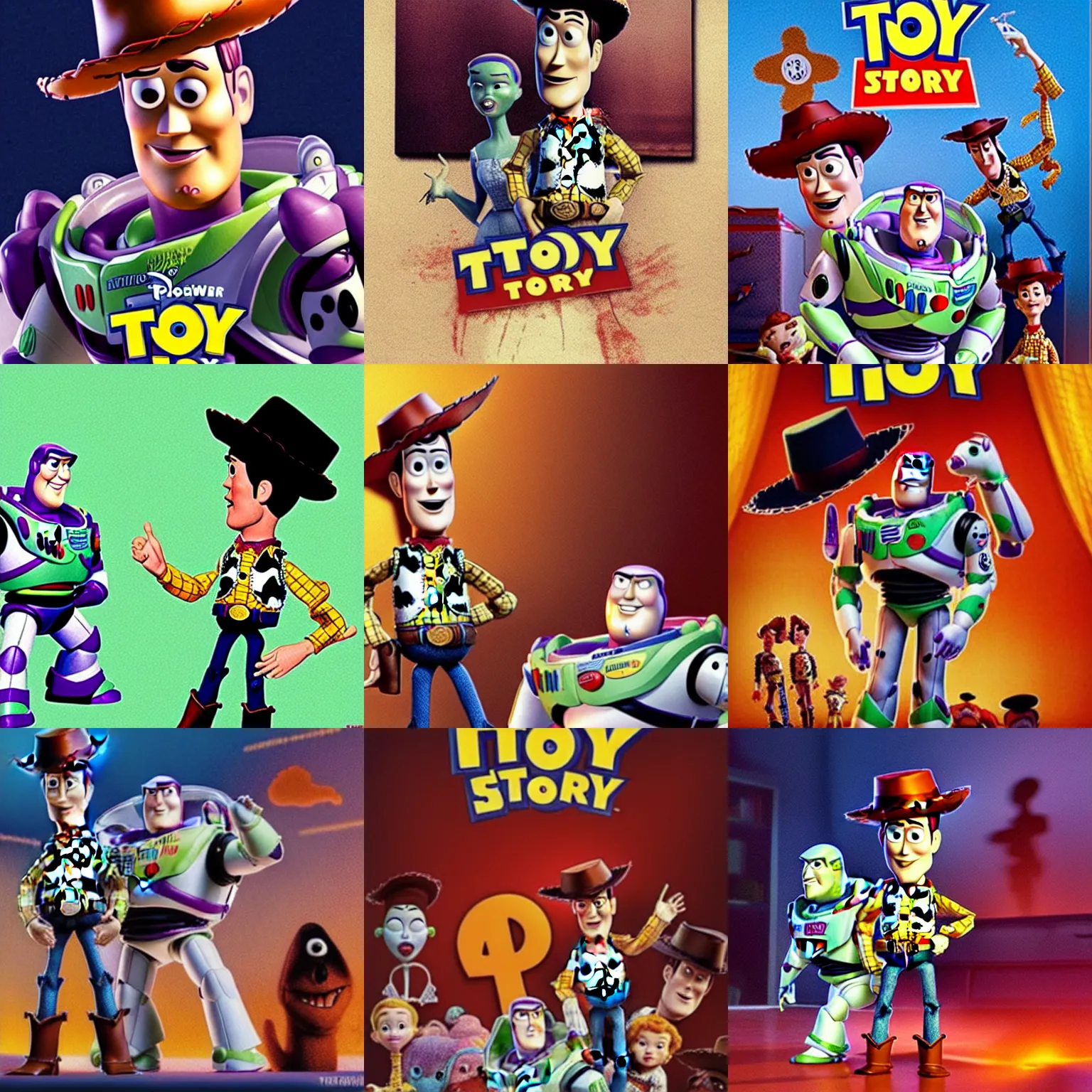 Prompt: ' toy story'in the style of a horror film, r rated, artist :'quentin jerome tarantino'fear inspiring, cinematic still,