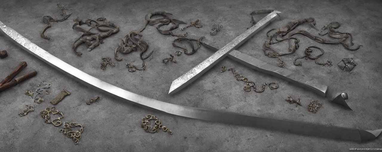 Prompt: basic steel sword, steel, sword, crystals, engravings, forged, blacksmith product design, jewelry, art by gerald brom, greg rutkowski and artgerm and james jean and zdzisław beksinski, 8 k, unreal engine, c 4 d