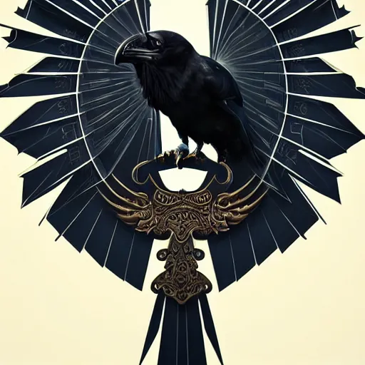 Image similar to family crest depicting a raven with a halo in style of shigiru mayamoto, with dramatic lighting, concept art, matte painting, 8 k, highly detailed, artstation