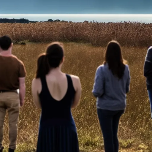 Prompt: photograph of people worried about the terrible omen on the horizon