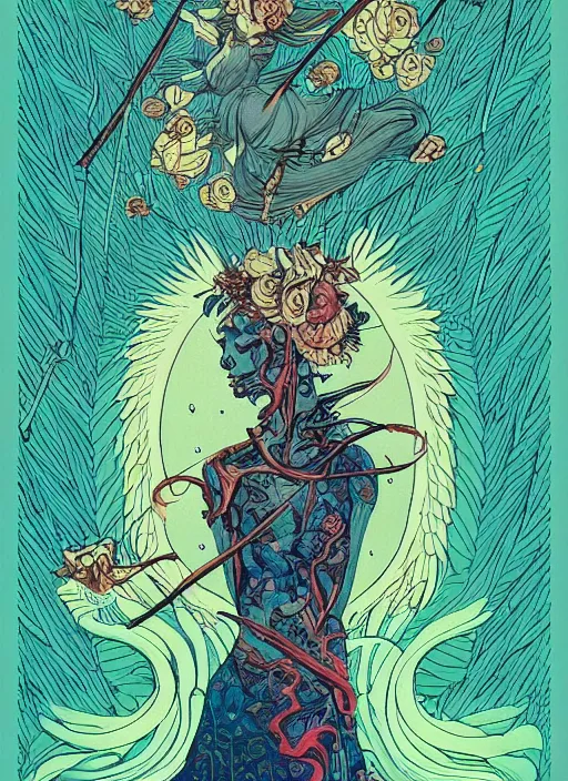 Image similar to beautiful tarot illustration of death, in the style of james jean and victo ngai and sam guay and moebius and sam spratt, mystical colors, trending on artstation