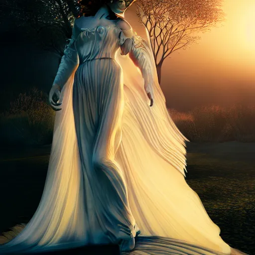 Prompt: photographic portrait of a stunningly beautiful gothic art deco female in soft dreamy light at sunset, god rays, contemporary fashion shoot, by edward robert hughes, annie leibovitz and steve mccurry, david lazar, jimmy nelsson, breathtaking, 8 k resolution, extremely detailed, beautiful, establishing shot, artistic, hyperrealistic, beautiful face, octane render