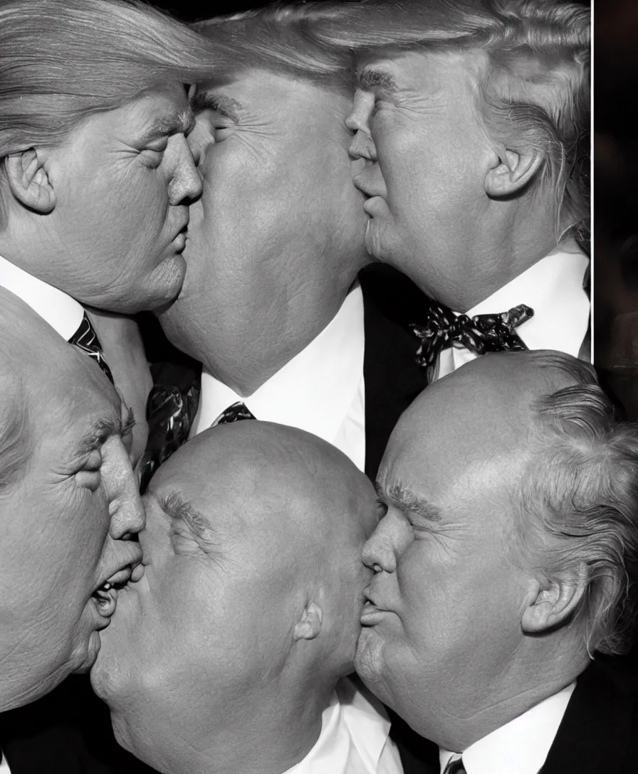 Image similar to photo of two men kissing. on the left is donald trump and the right is donald trump.