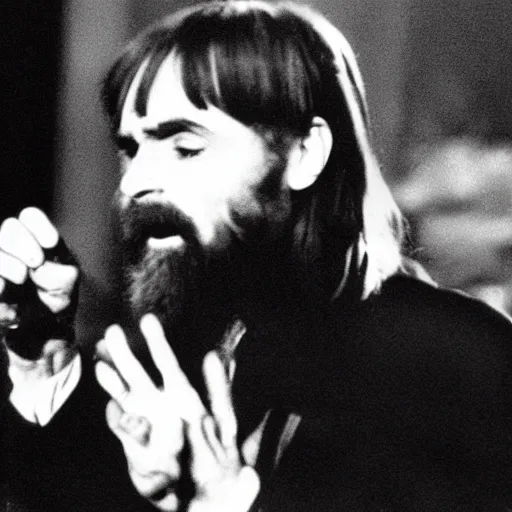 Prompt: charles manson singing with the beatles, portrait, high quality photography, realistic, detailed, uncropped, face detail,