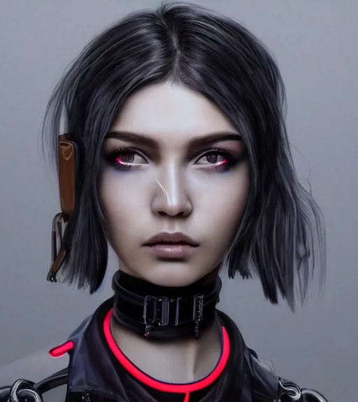 Prompt: detailed realistic female character cyberpunk wearing thick steel collar around neck, realistic, art, beautiful, 4K, collar, choker, collar around neck, punk, artstation, detailed, female, woman, choker, cyberpunk, neon, punk, collar, choker, collar around neck, thick collar, tight around neck, punk, (looking straight ahead)
