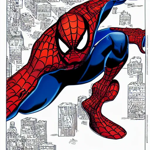 Prompt: Spiderman, half symbiote drawn by Geof Darrow