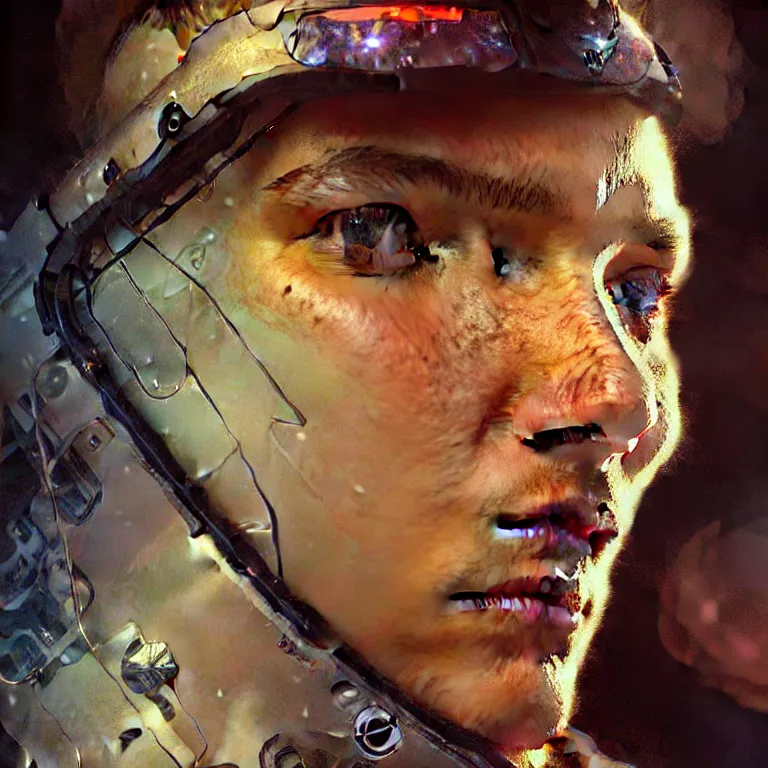 Image similar to hyperrealist realistic wonderful face portrait of a 2 0 4 4 space sport engineer, by jeremy mann and alphonse mucha, fantasy art, photo realistic, dynamic lighting, artstation, poster, volumetric lighting, very detailed faces, 4 k, award winning