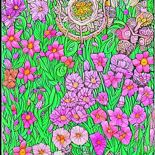 Prompt: detailed colouring-in sheet representative of the flower valley