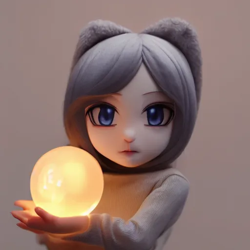 Image similar to cute fumo plush of a girl who holds the light of the world in her hand, crystal ball, caustics, vray