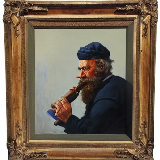 Prompt: painting of sailor hobo hyperrealism vasily vereshchagin with smoking pipe