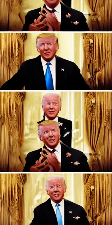 Prompt: donald trump as joe biden in springtime for hitler by mel brooks, by jesper ejsing, key lighting award winning photography arri alexa cinematography, big crowd, hyper real photorealistic cinematic beautiful, atmospheric cool colorgrade