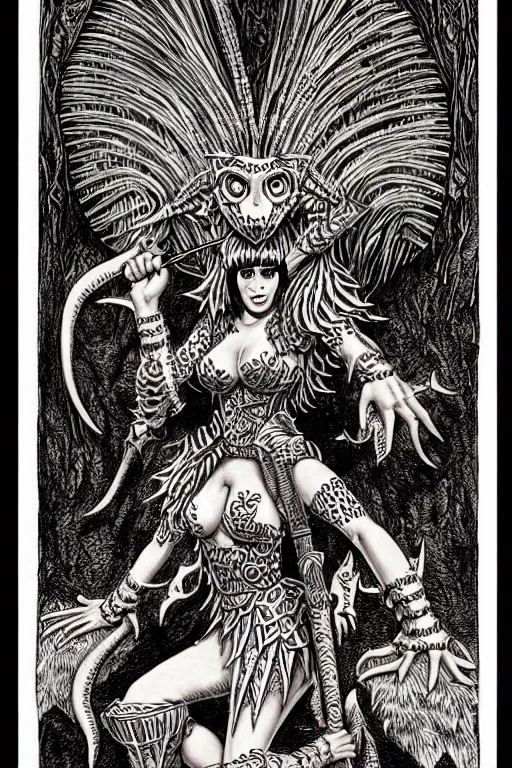 Image similar to katy perry as a d & d monster, full body, pen - and - ink illustration, etching, by russ nicholson, david a trampier, larry elmore, 1 9 8 1, hq scan, intricate details, inside stylized border