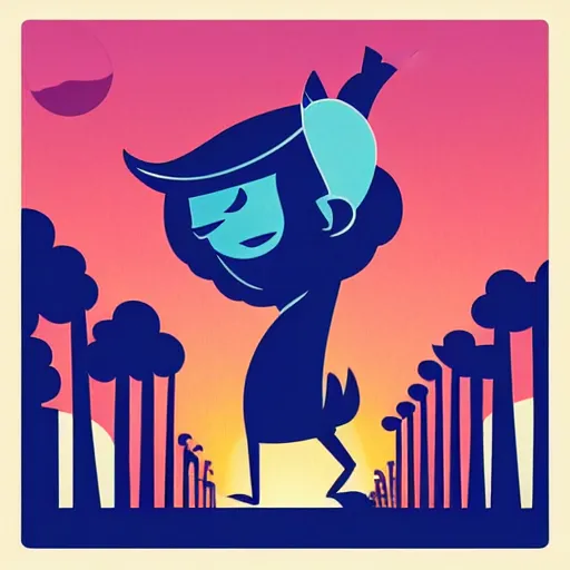 Image similar to early bird catches the worm, sunrise, illustrartive art by Tom Whalen,