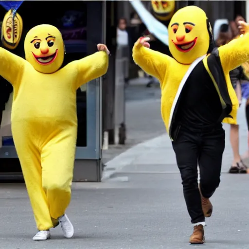 Prompt: emma watson in a banana mascot suit