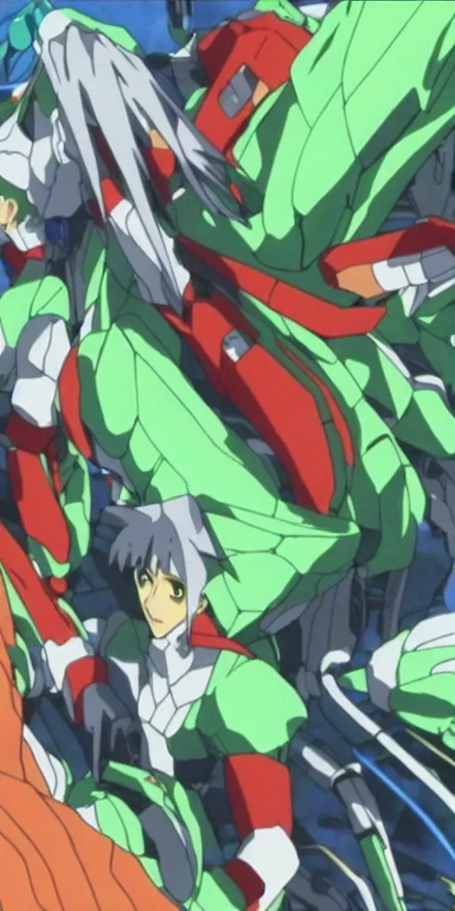 Image similar to anime still of evangelion, quetzalcoatl