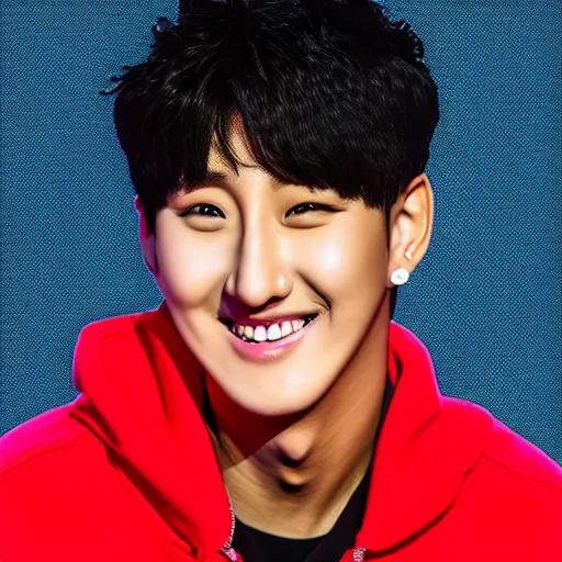 Image similar to “K-pop star Changbin by Pixar, 3D, 4k, bright colors, studio lighting, award winning, smiling”