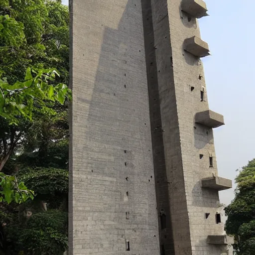 Prompt: a super tall indian temple designed by corbusier