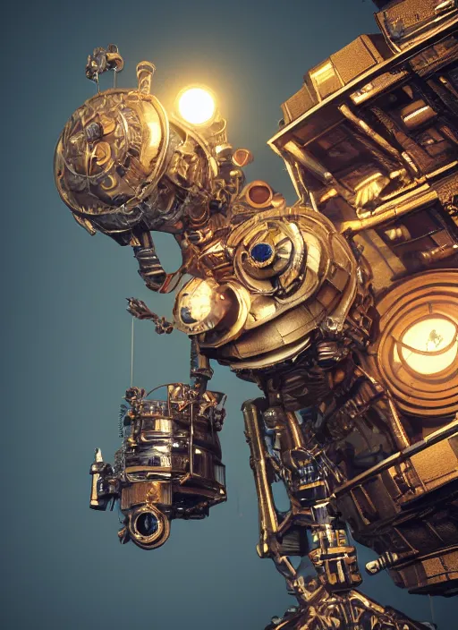 Image similar to tiny steampunk robot lunar probe, intricate detail, hyper detailed, ultra realistic, sharp focus, octane render, lantern, volumetric, ray tracing, artstation trending, moon, flowery, pocketwatch, cgsociety, sense of awe, mystical, moon, 4 k