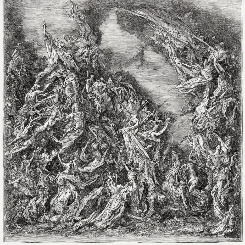 Image similar to gustav dore style of wow, simple detailed