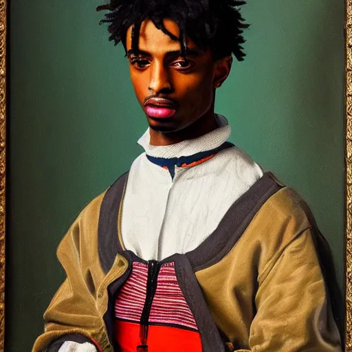 Image similar to A Renaissance portrait painting of Playboi Carti, oil on canvas