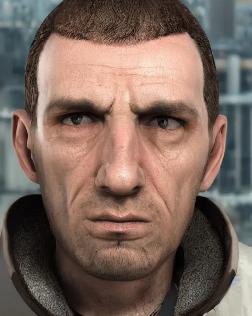 Prompt: portrait photo still of real life niko bellic from gta 4, 8 k, professional portrait photograph, dslr photography