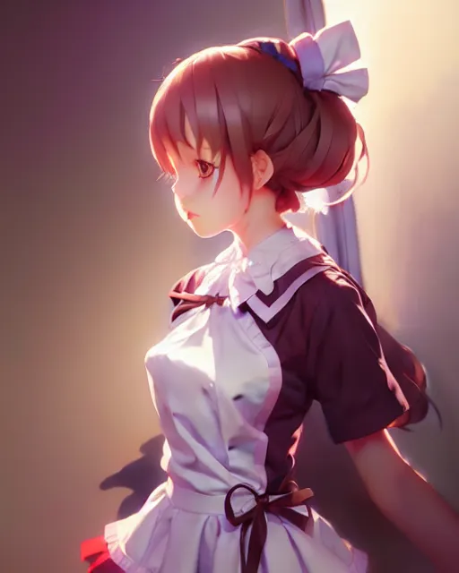 Image similar to young girl in maid uniform by Stanley Artgerm Lau, WLOP, Rossdraws, James Jean, Andrei Riabovitchev, Marc Simonetti, and kyoani, krenz cushart, pixiv