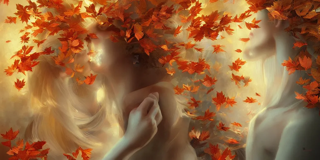 Prompt: breathtaking detailed concept art painting art deco pattern of blonde goddesses faces amalgamation autumn leaves, by hsiao - ron cheng and volegov, bizarre compositions, exquisite detail, extremely moody lighting, 8 k