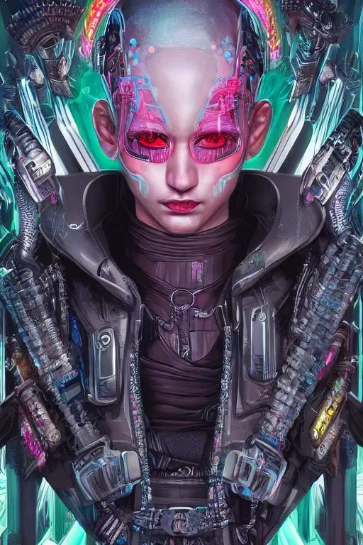 Prompt: hyper maximalist ultra detailed portrait of a heavily cybered metahuman charachter. Shadowrun charachter illustrations. 8k 3d. By echo chernik influenced by art of machine.delusions on instagram. Shadowrun returns character illustrations realistic render