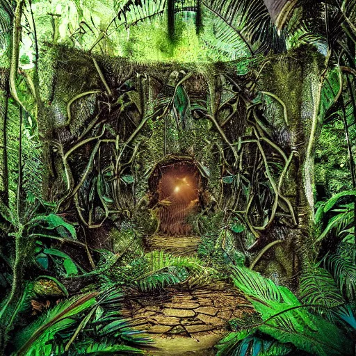 Image similar to portal to a parallel dimension in a dense jungle