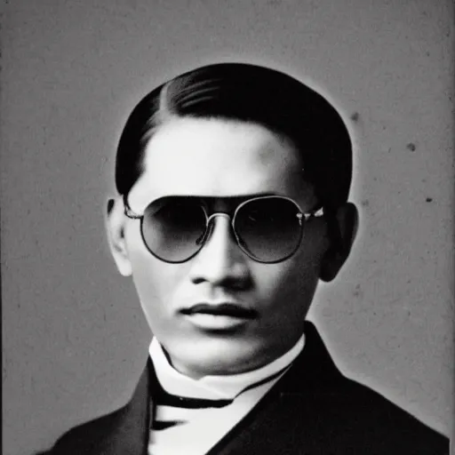 Prompt: vintage photo portrait of jose rizal wearing ray ban aviator sunglasses