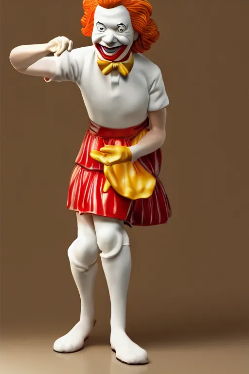 Image similar to A porcelain model of Ronald McDonald, sculpture, photograph, studio lighting, product photography, advertising photography, pottery, figurine, octane render