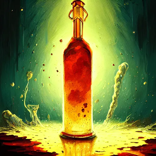 Prompt: bottle of mead exploding, highly detailed, digital painting, artstation, concept art, smooth, sharp focus, illustration, by anato finnstark, boissb - blanca. j, cindy avelino, clint cearley, anna podedworna