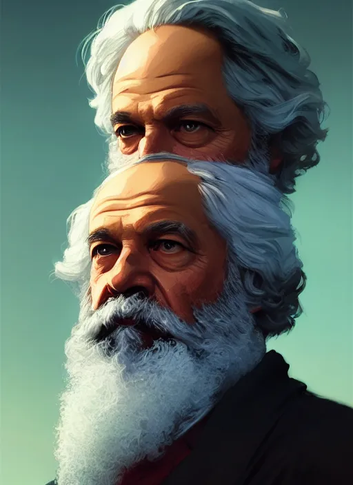 Image similar to highly detailed portrait karl marx in gta v, stephen bliss, unreal engine, fantasy art by greg rutkowski, loish, rhads, ferdinand knab, makoto shinkai and lois van baarle, ilya kuvshinov, rossdraws, tom bagshaw, global illumination, radiant light, detailed and intricate environment