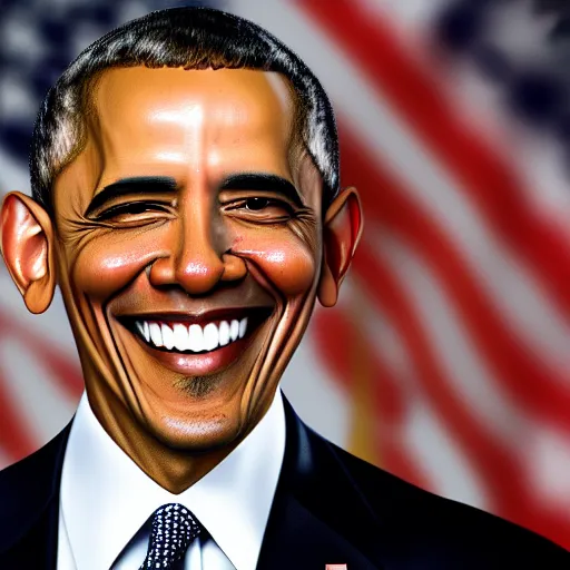 Image similar to obama smiling while peeling his own skin off