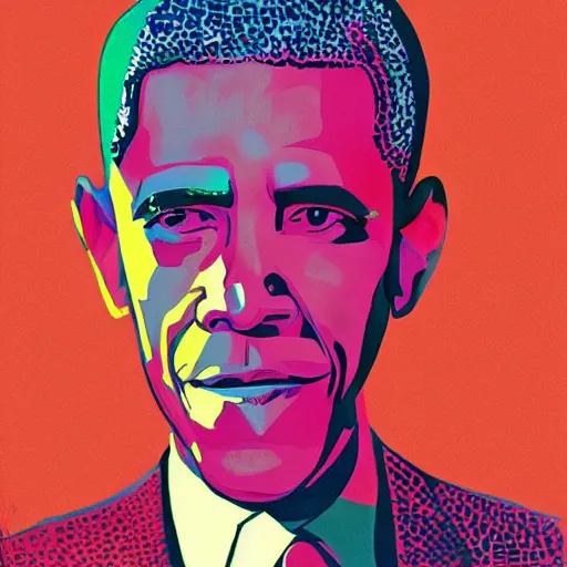 Image similar to Obama, graphic illustration by Jamie Hewlett, bold colors