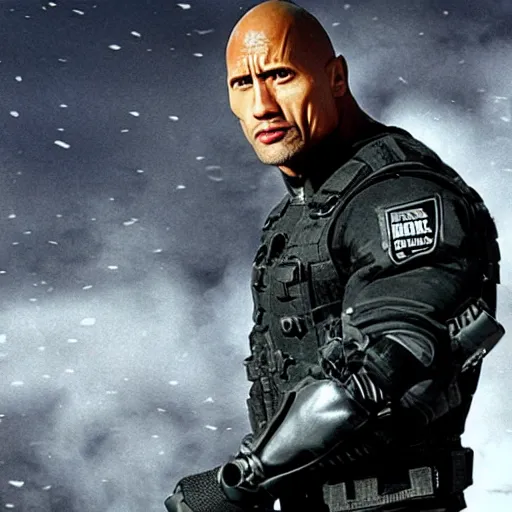 Prompt: Dwayne Johnson as swat in movie directed by Christopher Nolan