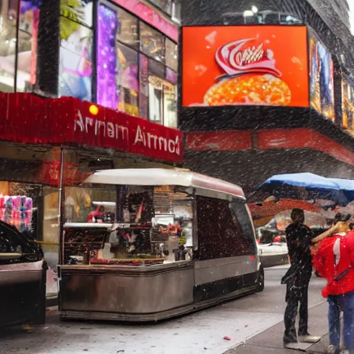 Prompt: associated press photo of an hot fudge and sprinkles storm in new york city, realistic, 4 k photo