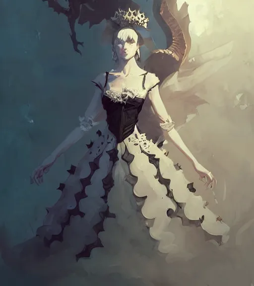 Image similar to portrait of a baroque dress design from fantasy world for dragon queen by atey ghailan, by greg rutkowski, by greg tocchini, by james gilleard, by joe fenton, by kaethe butcher, dynamic lighting, light color scheme, grunge aesthetic